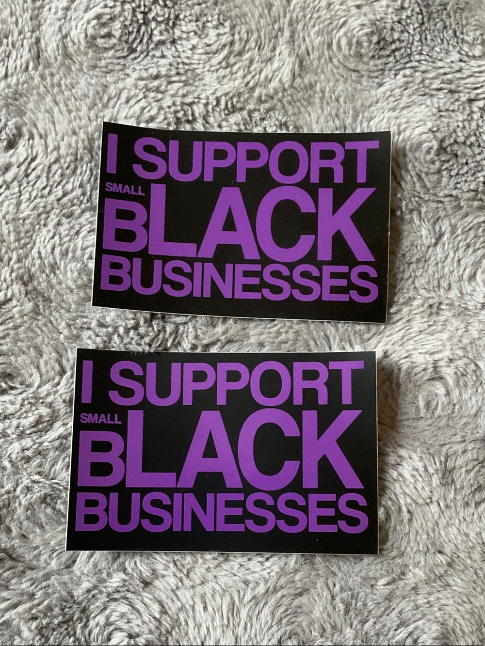 “I Support Black Businesses” Sticker Pair - Purple on Black